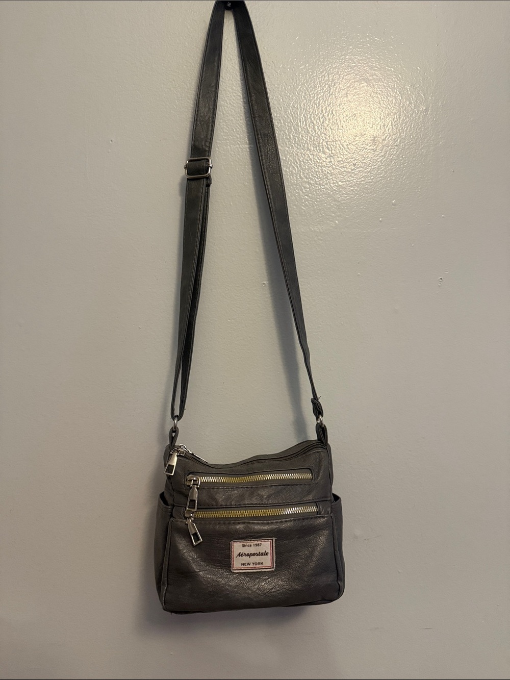 Aeropostale Charcoal Gray Crossbody Bag with Front Zips